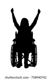 Vector silhouette happy disabled woman in wheelchair. Conceptual scene, element for design