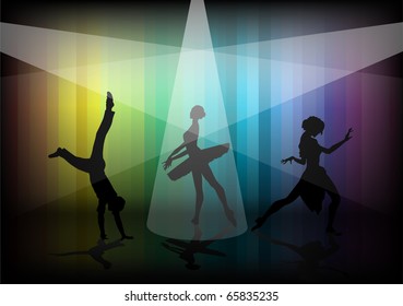 vector silhouette of a happy man dancing,  ballerina and woman dances tango