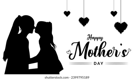 Vector silhouette of happy mothers day mother holding child. svg