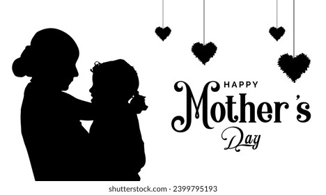 Vector silhouette of happy mothers day mother holding child. svg