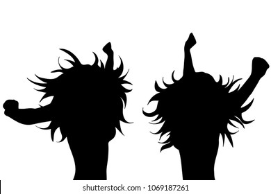 Vector silhouette of happy woman on white background.