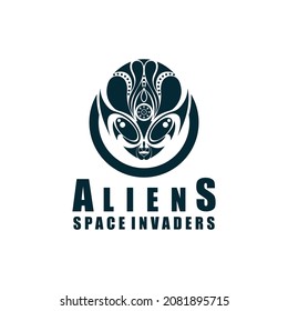 Vector silhouette of the head of a blue alien from patterns
