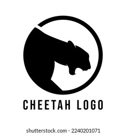 Vector Silhouette Head Cheetah Logo Design Template in a Circle