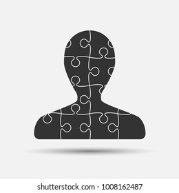 Vector silhouette head puzzle pieces. Mental and brain illness. Business infographic concept. Shape symbol education, knowledge, psychology, memory, logic. Template design puzzles element.