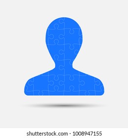 Vector silhouette head puzzle pieces. Mental and brain illness. Business infographic concept. Shape symbol education, knowledge, psychology, memory, logic. Template design puzzles element.