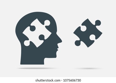 Vector silhouette head puzzle pieces. Mental and brain illness. Business infographic concept. Shape symbol education, knowledge, psychology, memory, logic. Template design puzzles element.