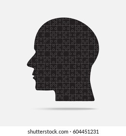 Vector silhouette head puzzle pieces. Mental and brain illness. Business infographic concept. Shape symbol education, knowledge, psychology, memory, logic. Template design puzzles element.