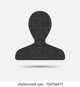 Vector silhouette head puzzle pieces. Mental and brain illness. Business infographic concept. Shape symbol education, knowledge, psychology, memory, logic. Template design puzzles element.