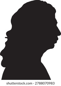 vector, silhouette of head shot of a man with long hair