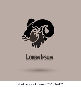 Vector silhouette head wild sheep. Stylized animal with brown background. Artistic idea.