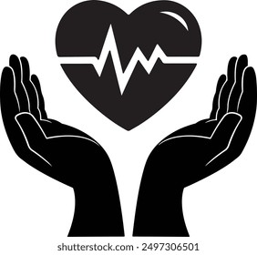 Vector Silhouette of Heart in Hands
