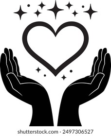Vector Silhouette of Heart in Hands