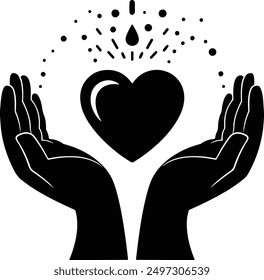 Vector Silhouette of Heart in Hands