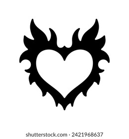 Vector silhouette of a heart in retro style. Tattoo design. Cool sticker in the style of the 90s 00s. Modern youth subculture.