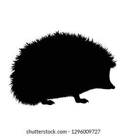 Vector silhouette of hedgehog on white background.