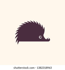 Vector silhouette of hedgehog on white background. Symbol of animal and nature.