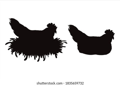 Silueta vectorial de gallina sobre fondo blanco. Símbolo de animal de granja y aves de corral.