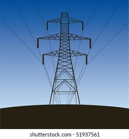 Vector silhouette of high voltage electric line against blue sky