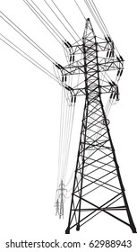 Vector silhouette of high voltage power lines and pylon