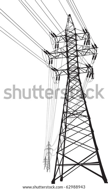 Vector Silhouette High Voltage Power Lines Stock Vector (Royalty Free ...