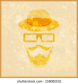 Vector silhouette hipster on texture background.