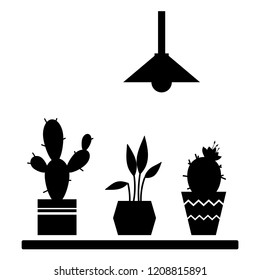 Vector silhouette of home plants in the interior of the room.