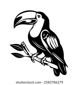 Vector Silhouette of a Hornbill Bird Perched on a Branch