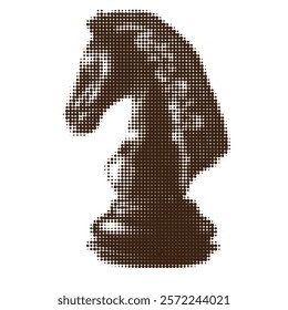 vector silhouette of a horse in a chess game with a round pointillist design style