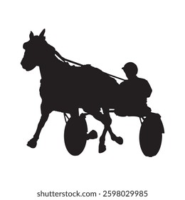Vector silhouette of a horse and driver in a harness race, showcasing speed and motion