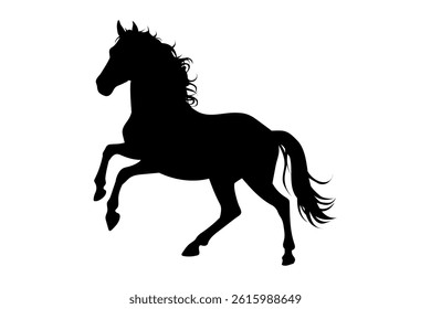 Vector silhouette of a horse in a jumping pose on a white background.