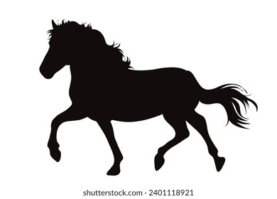 Silueta vectorial de caballo sobre fondo blanco. Símbolo de semental y equitación.