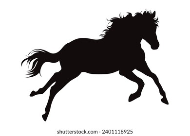 Silueta vectorial de caballo sobre fondo blanco. Símbolo de semental y equitación.