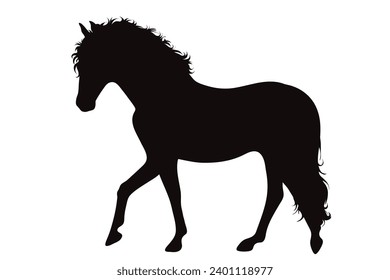 Silueta vectorial de caballo sobre fondo blanco. Símbolo de semental y equitación.