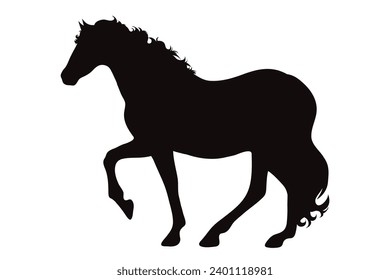 Silueta vectorial de caballo sobre fondo blanco. Símbolo de semental y equitación.