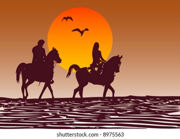 vector silhouette horse riders
