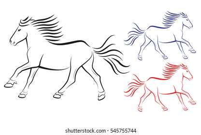 Vector silhouette of horse running on white background
