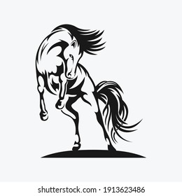 Vector silhouette of horse with strong pose. Isolated on Gray Background