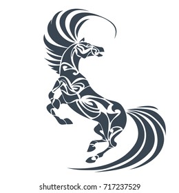 Vector silhouette of horse. Stylized illustration for design of a t-shirt, bag, postcard, tattoo and logo. Isolated
