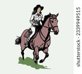 The vector silhouette of horse and young woman.