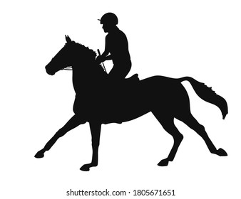 Vector silhouette of a horseman riding a horse on a event track