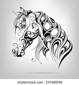 Vector silhouette of a horse's head in the ornament