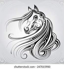 Vector silhouette of a horse's head in the ornament