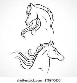 Vector silhouette of horses. Linear drawing