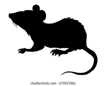 vector silhouette of house mouse, side view