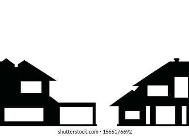 Vector silhouette of house on white background. Symbol of home, village, street.