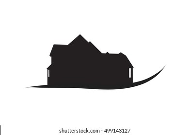 Vector silhouette of house on white background.