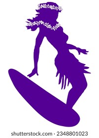 Vektor-Silhouette von hula Girl Surfen in violett 2600px