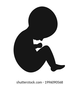 Vector silhouette of a human baby embryo. Conception, pregnancy, fetus, infertility. Black illustration isolated on white background