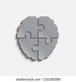 Vector silhouette human brain puzzle four pieces. Mental and brain illness. Business infographic concept. Shape symbol education, knowledge, psychology, memory, logic. Template design puzzles element.
