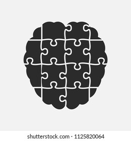 Vector silhouette human brain puzzle many pieces. Mental and brain illness. Business infographic concept. Shape symbol education, knowledge, psychology, memory, logic. Template design puzzles element.